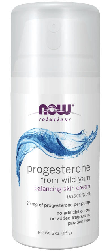 NOW Foods Solutions Progesterone Skin Cream - 20 Mg, 3 Oz, Unscented, From Wild Yam (Paraben-Free, Vegan)